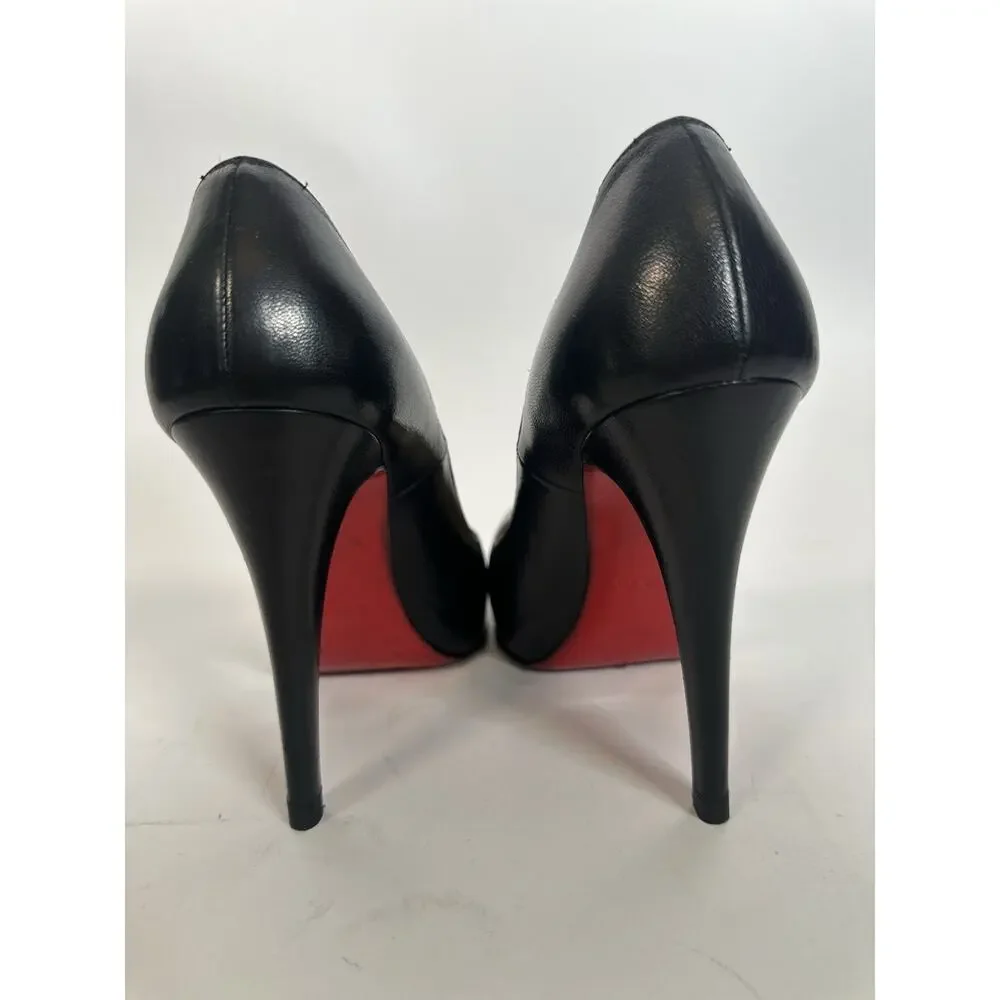 Christian Louboutin Black Leather Platform Pumps Heels Size 36 Red Sole